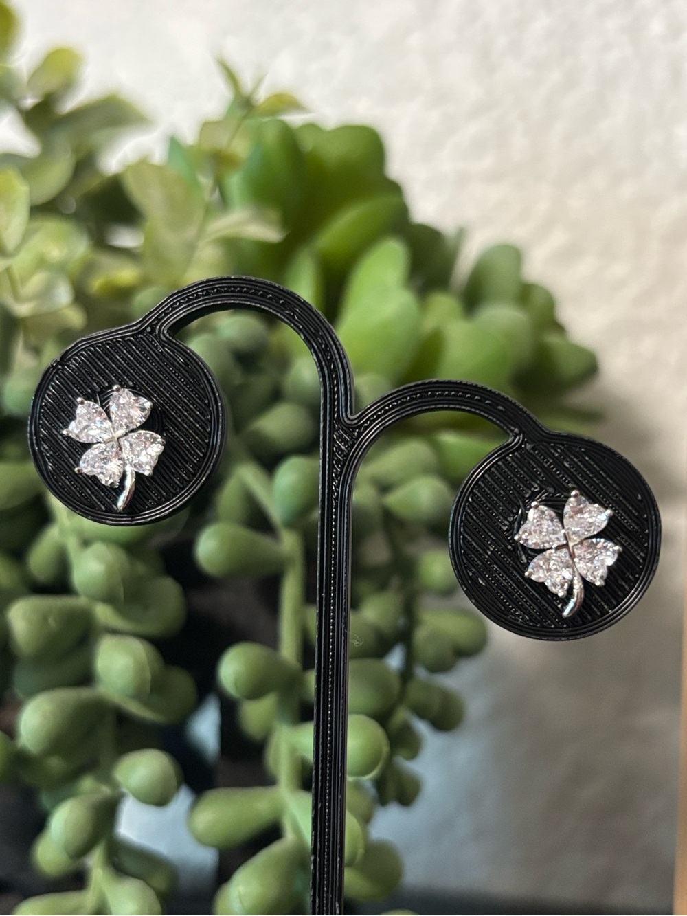 White Gold Plated Clover Crystal Stud Earrings